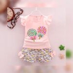 Girls Pink Floral Lollipop Top & Shorts Set