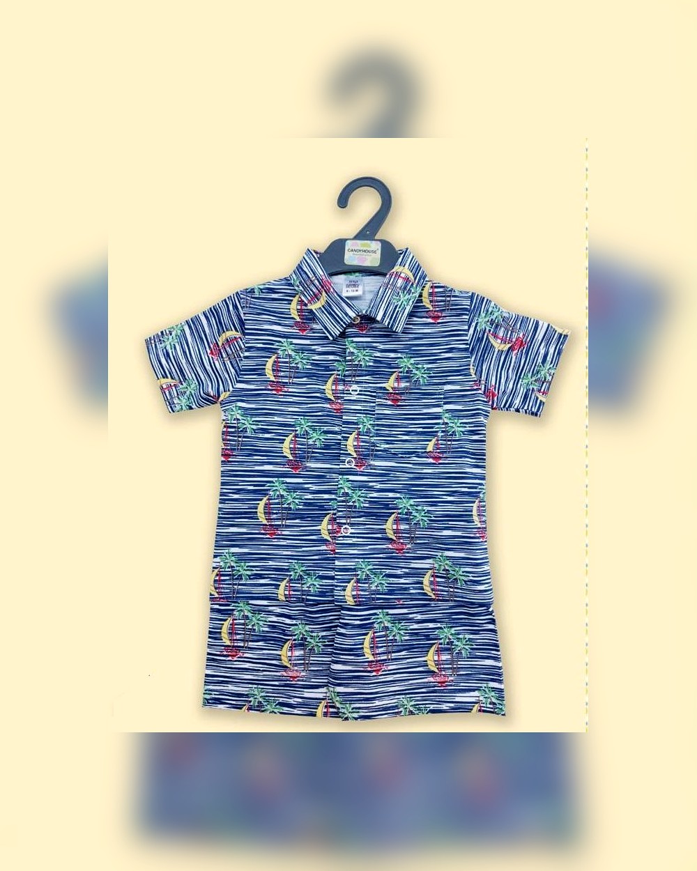 beach-boat-printed-kit-2291-8607.jpg Boys Blue Nautical Short Sleeve Shirt - Image 1