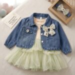 Girls Blue Denim Jacket Dress Set