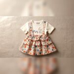 Unisex Cream Polka Dot Dress with Suspenders