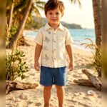 Boys Beige Palm Tree Print Shirt & Shorts Set