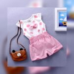 Girls Pink Polka Dot Bow Top & Shorts Set