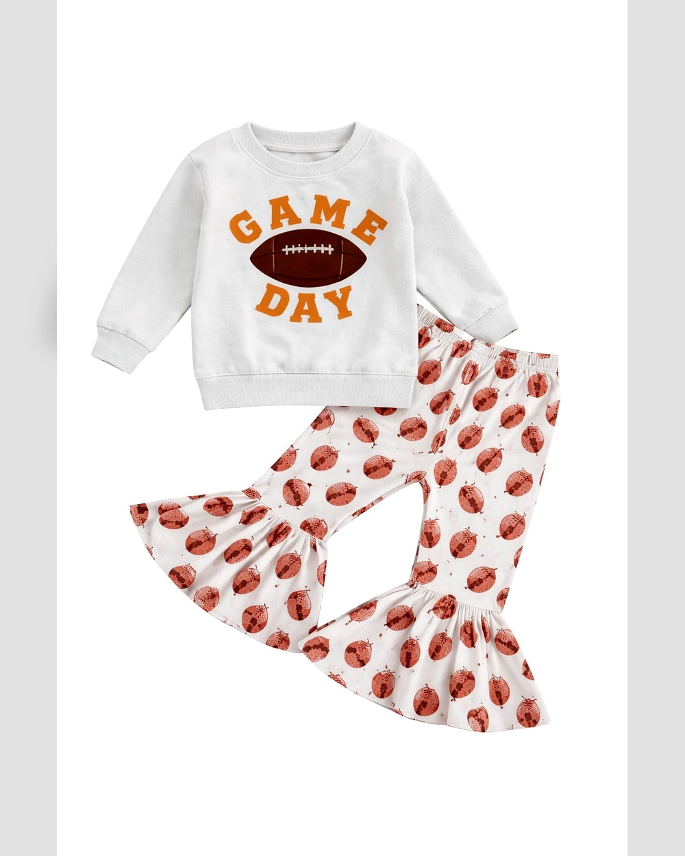 game-day-baby-sweatshirt-and-flared-pants-set-9612.jpg Unisex White Football Graphic Sweatshirt & Pants Set - Image 1