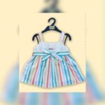Girls White Striped Bow Dress