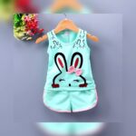 Girls Light Blue Bunny Tank Top & Shorts Set