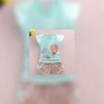 Girls Light Blue Lollipop Top & Floral Shorts Set