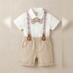 Boys White Formal Outfit Set with Bow Tie