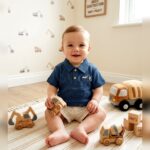 Boys Blue Collared Shirt & Striped Shorts Set