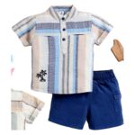Boys Blue Striped Polo T-Shirt & Shorts Set