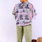 Boys Green Geometric Shirt & Trousers Set