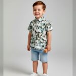 Boys White Abstract Collared Shirt