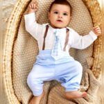 Unisex White Checked Tie & Suspenders Outfit