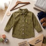 Unisex Olive Green Text Print Shirt
