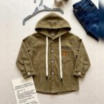 Unisex Olive Green Checked Hooded Jacket
