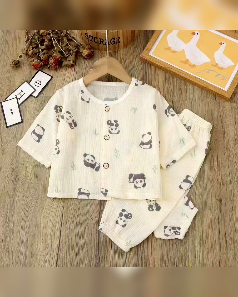 panda-print-sleep-wear-10184-1.jpg Unisex White Panda Print Pajama Set - Image 1