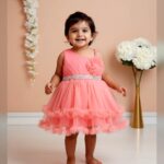 Girls Pink Ruffle Flower Party Dress