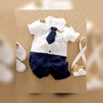 Boys White Collared Romper with Embroidered Wings