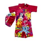 Unisex Pink Cartoon Character Swimsuit with Hat
