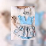 Girls Blue Polka Dot Animal Print Dress & Headband