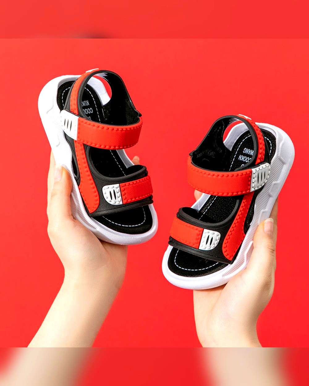 red-black-sporty-baby-sandals-9667-1.jpg Unisex Red Casual Sandals - Image 1