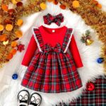Girls Red Plaid Festive Party Dress