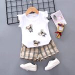 Girls White Heart and Plaid T-Shirt & Shorts Set
