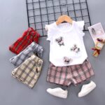 Girls White Plaid Sleeveless Top & Shorts Set