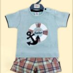 Boys Light Blue Nautical T-Shirt & Plaid Shorts Set