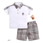 Boys White Plaid Shirt & Shorts Set