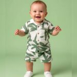 Unisex White Tropical Leaf Polo T-Shirt & Shorts Set