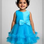 Girls Blue Bow Party Dress