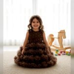 Girls Brown Polka Dot Ball Gown Dress
