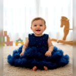 Girls Blue Bow Party Dress