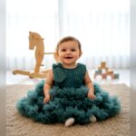 Girls Teal Bow Floral Tulle Party Dress
