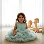 Girls Light Blue Ruffled Party Dress