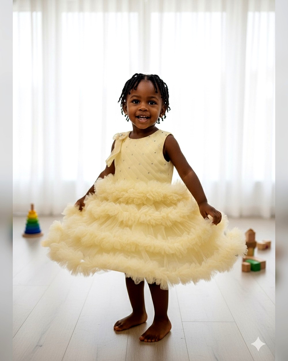 twirl-time-taupe-frock-yellow-9326.jpg Girls Yellow Ruffle Party Dress - Image 1