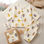 Unisex White Bear Print Pajama Set