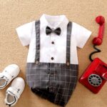 Boys White Checkered Formal Romper